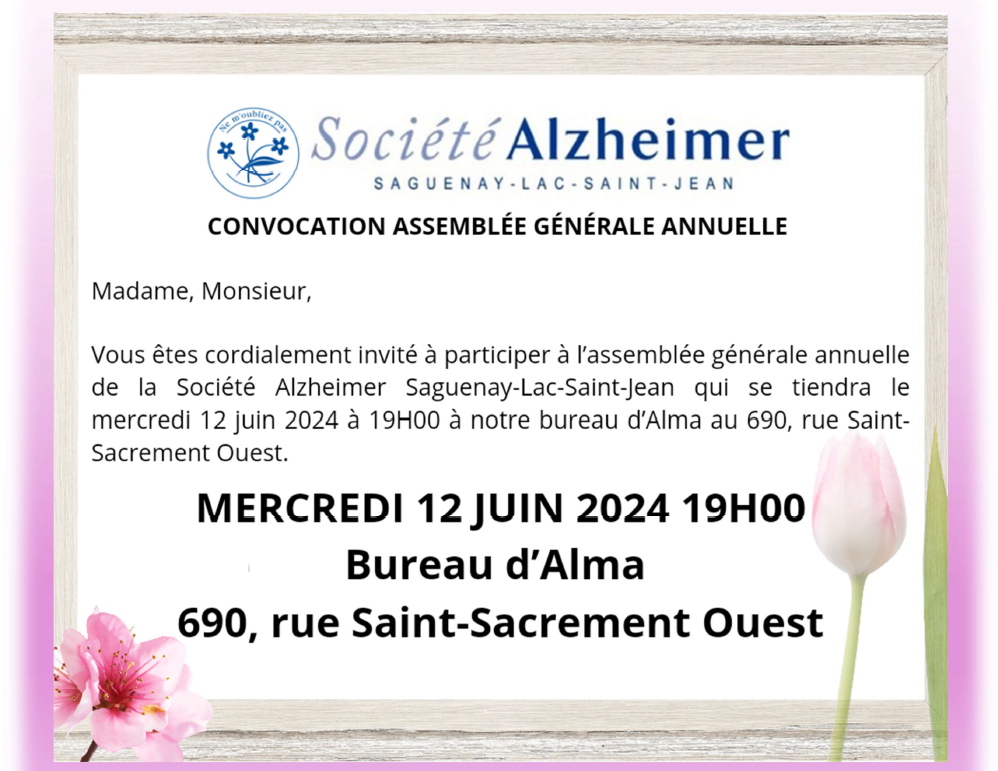 Assemblée générale annuelle Société d'Alzheimer de la Sagamie