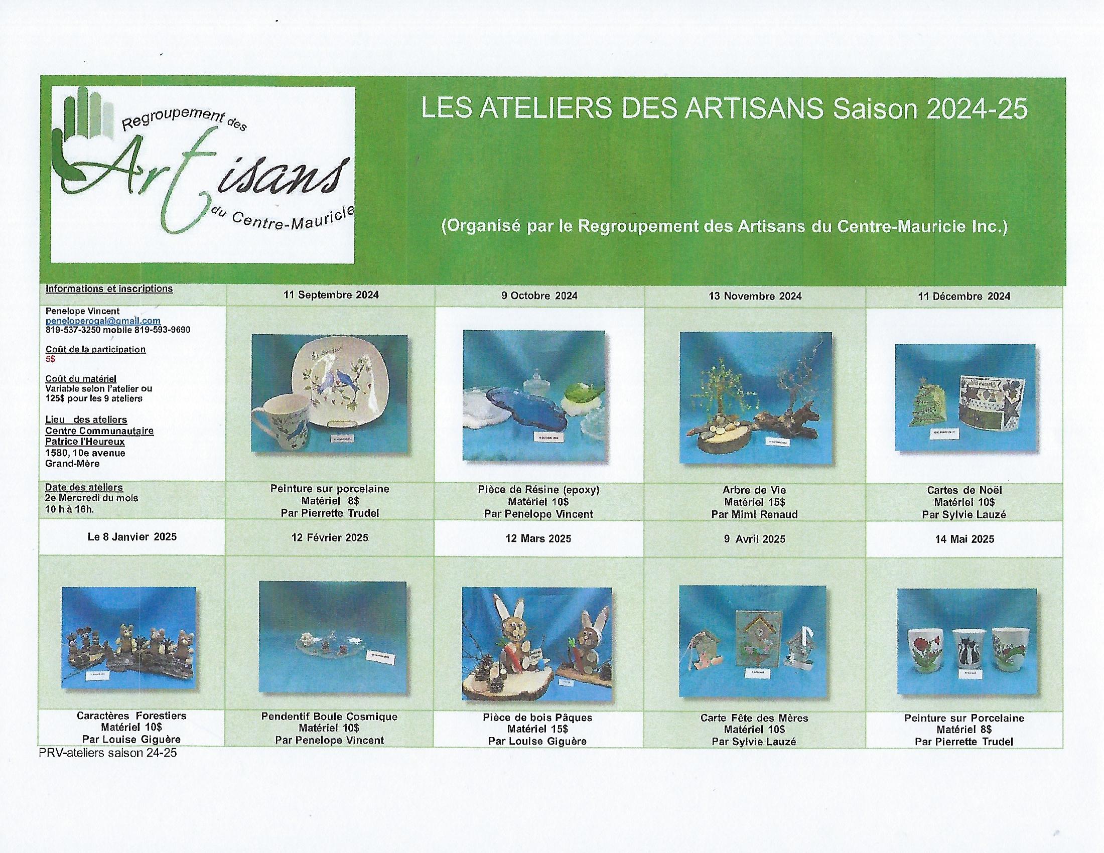 Programme annuel pour les 9 ateliers