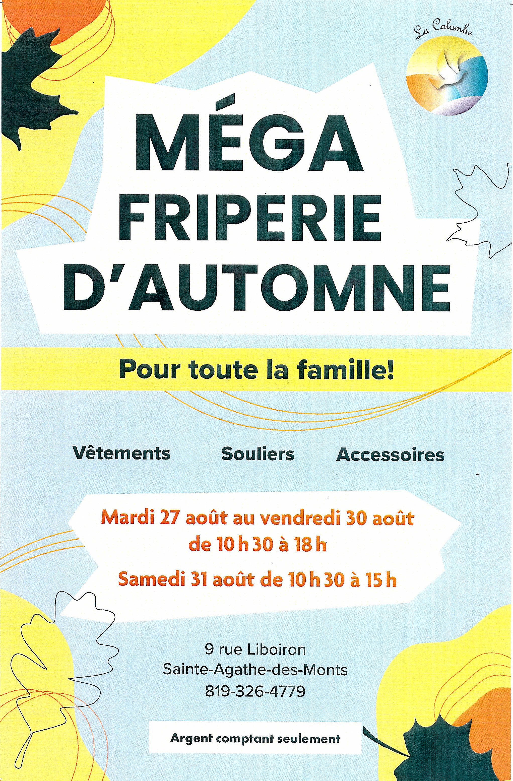 Méga Levée de fonds Friperie de La Colombe  du mardi 27 au samedi 31 août