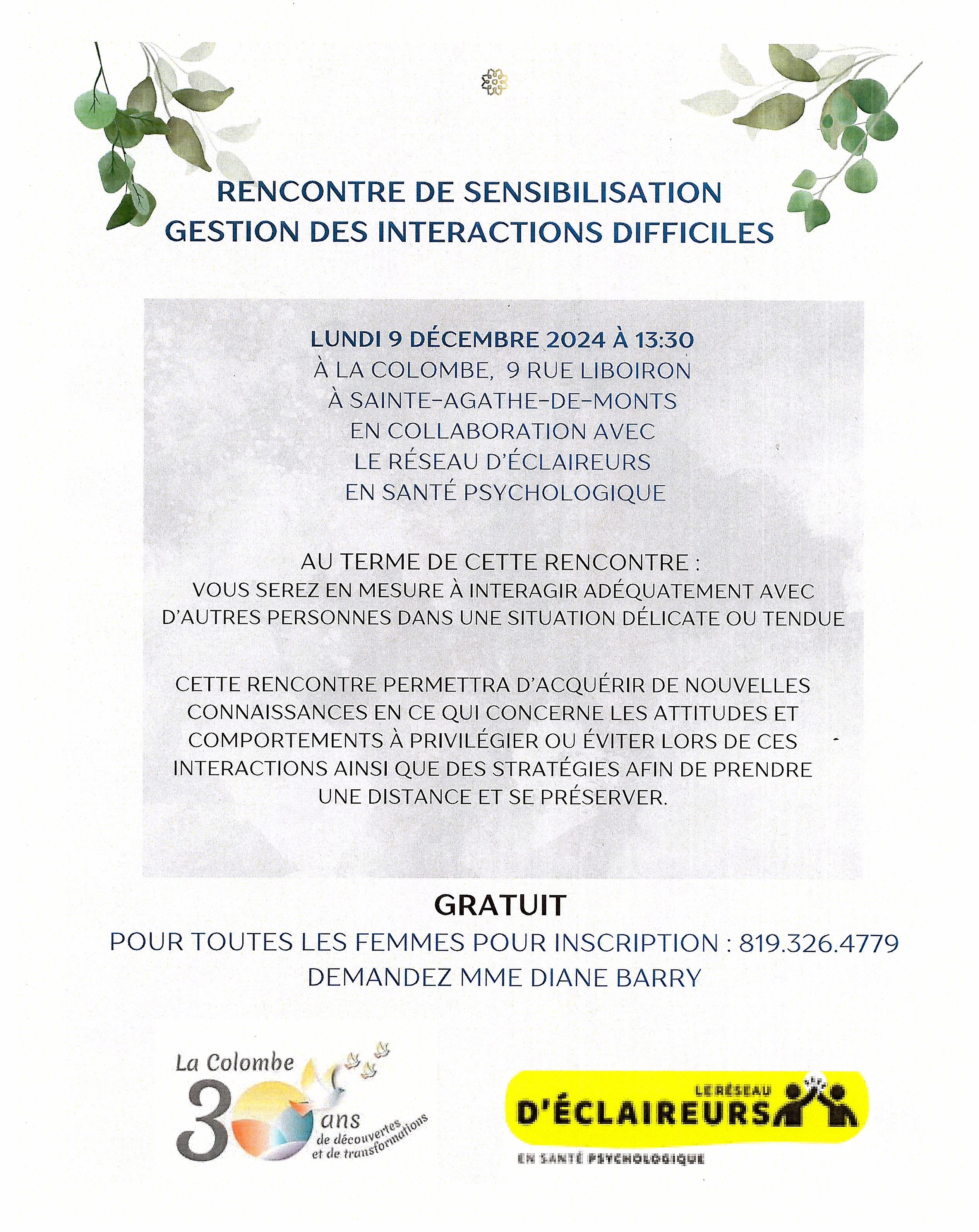 Rencontre de sensibilisation : Gestion des interactions difficiles