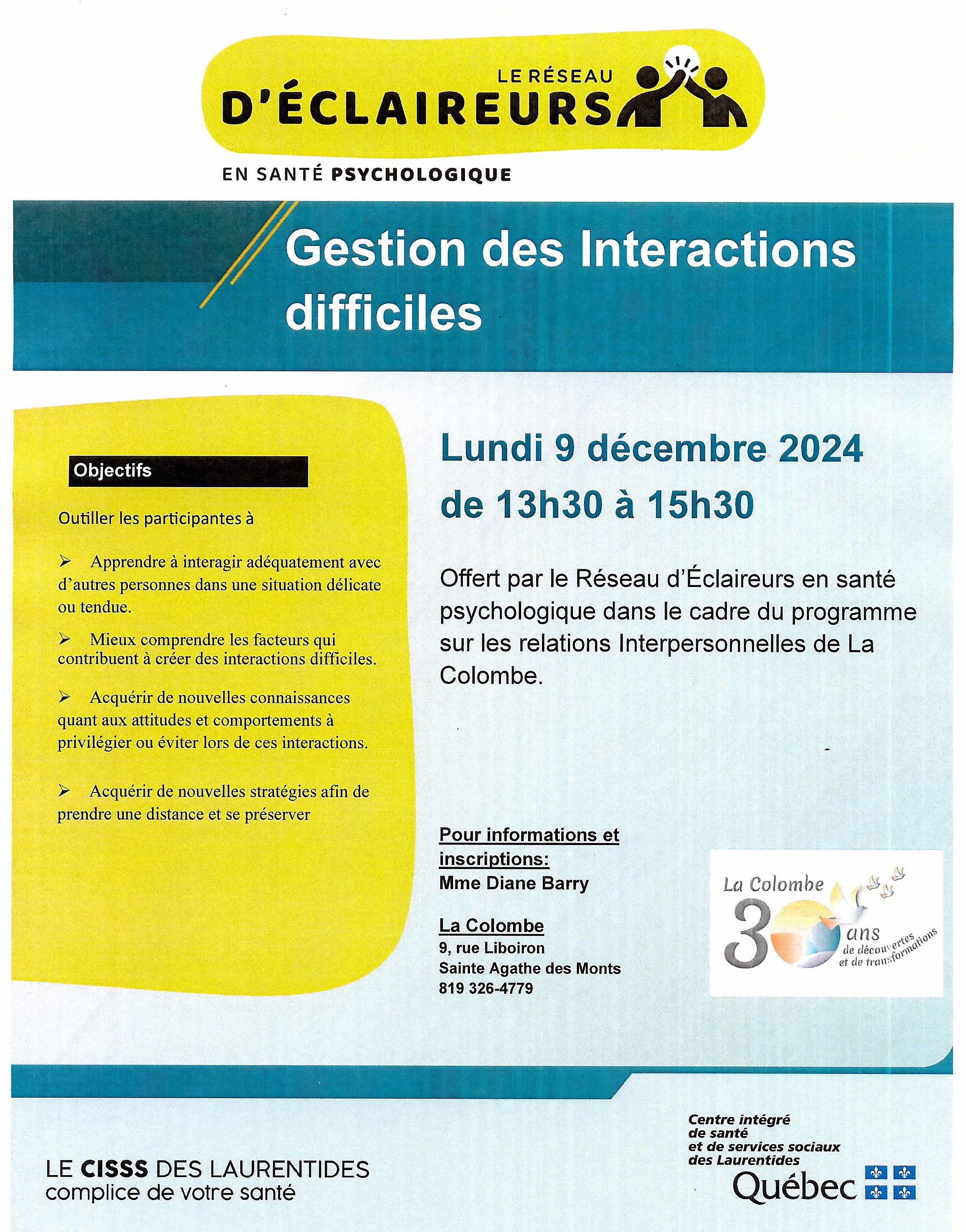 Rencontre d'information sur la gestion des interactions difficiles