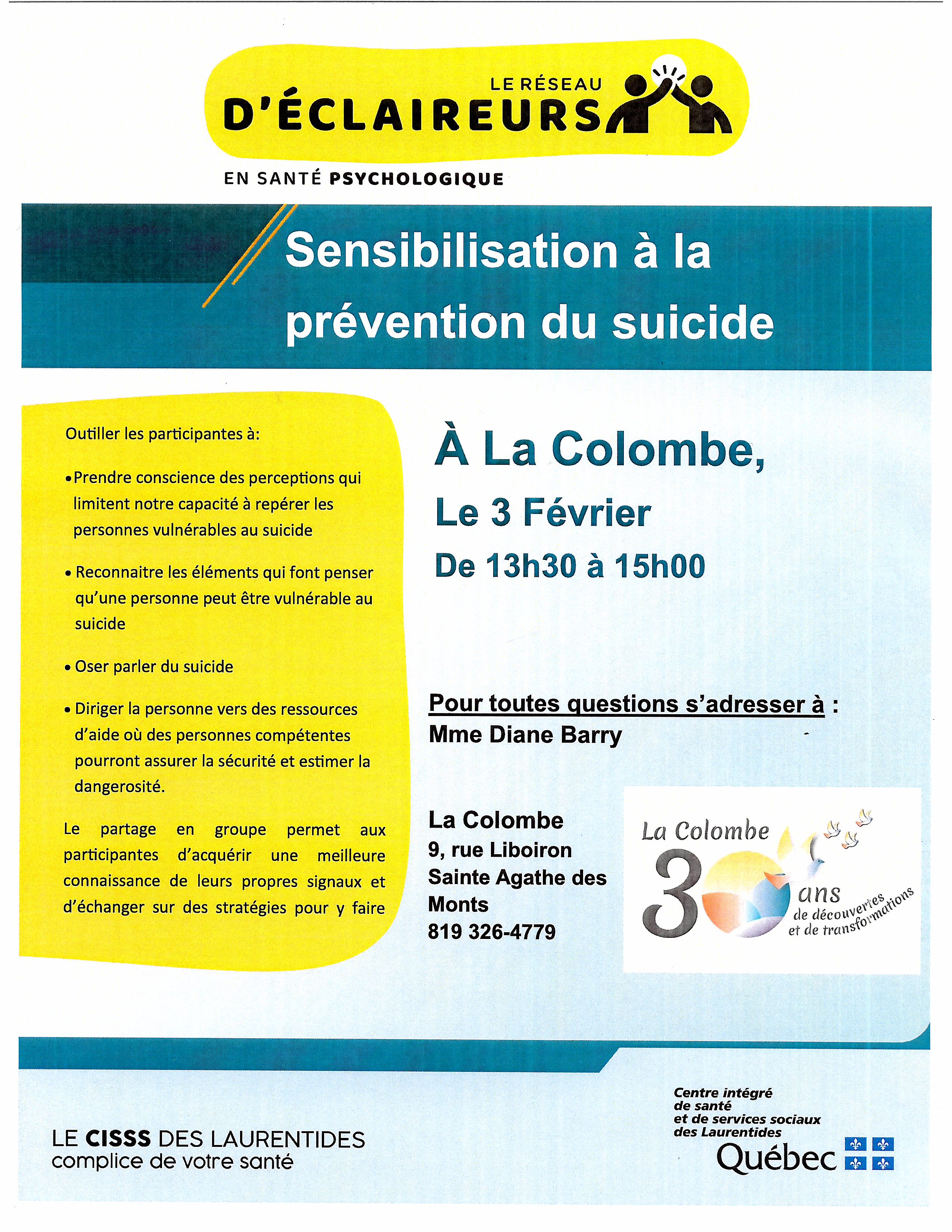 Sensibilisation à la prévention du suicide