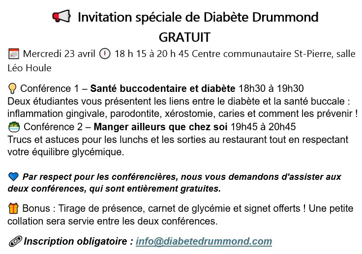 Conférences gratuites de Diabète Drummond