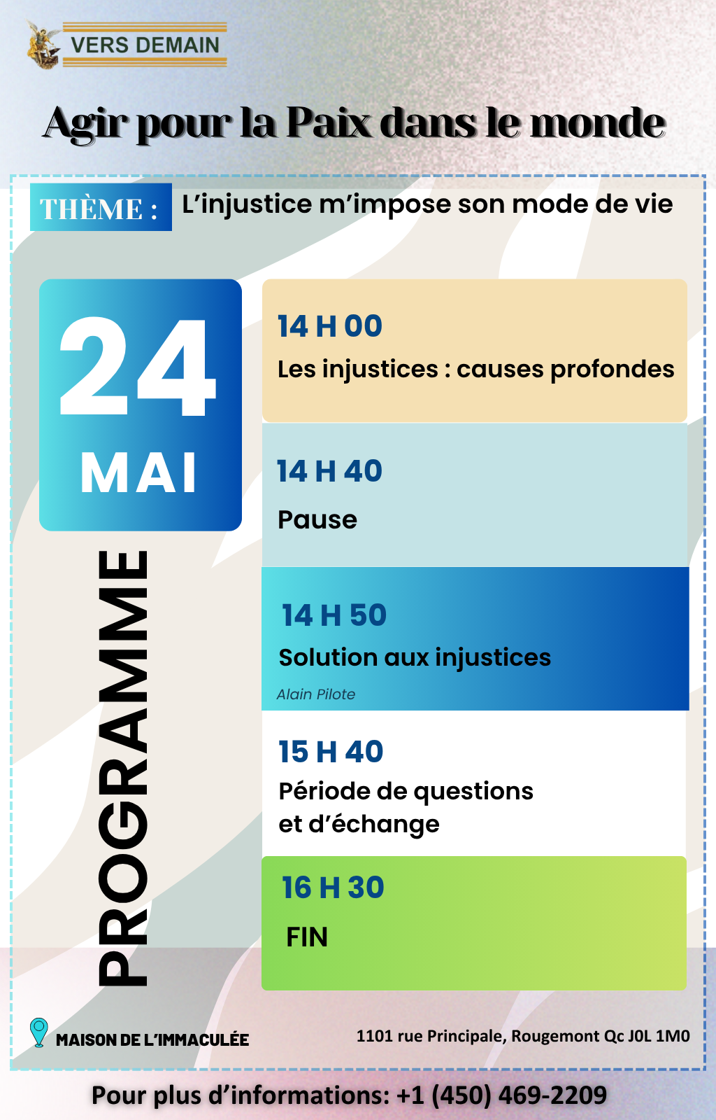 Invitation à une rencontre de réflexion sur le thème : « L’injustice m’impose son mode de vie » organisée par l’Institut Louis Even le 24 mai à Rougemont.