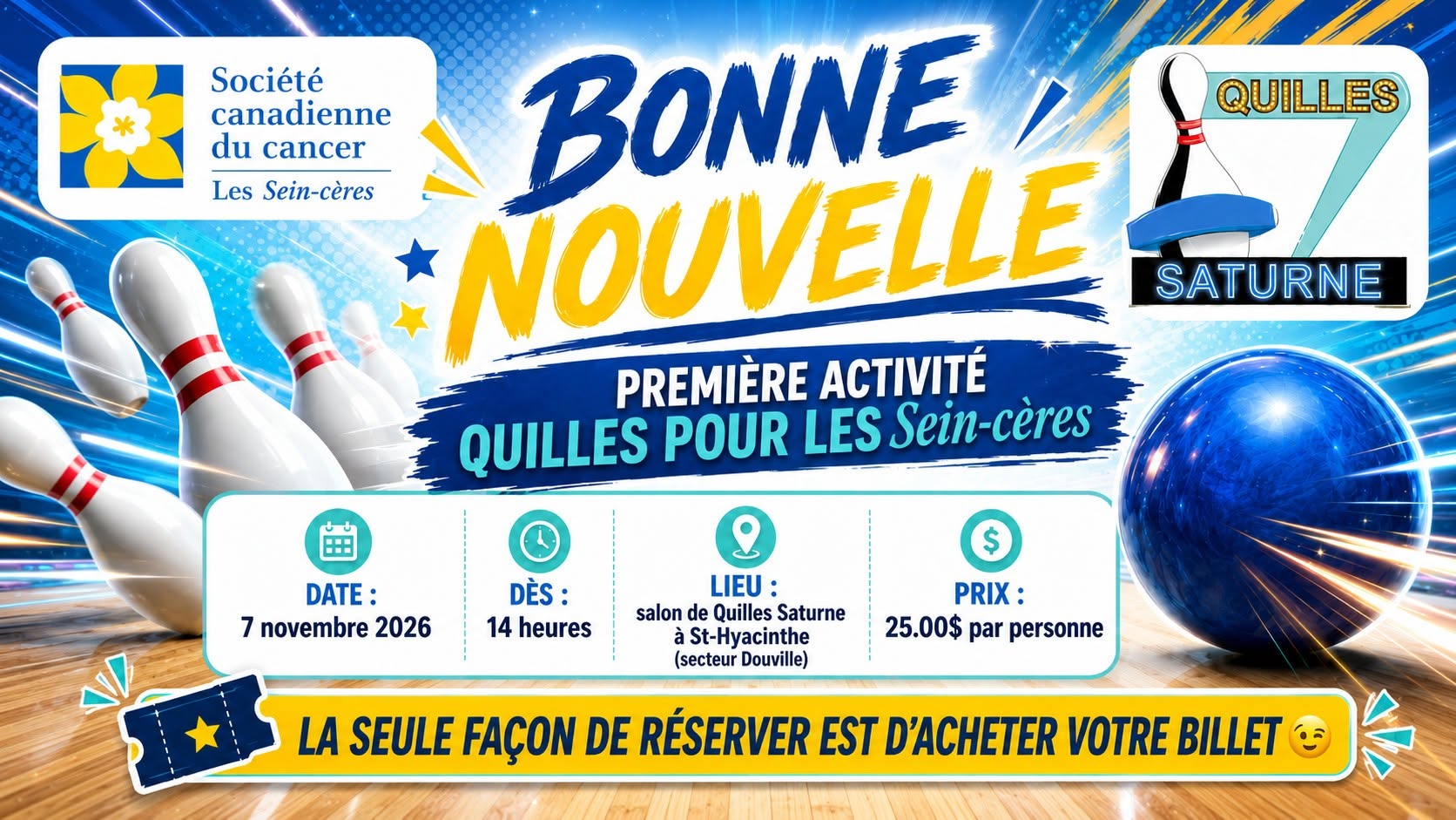 Tous les profits seront remis à la Société canadienne du cancer. 💛