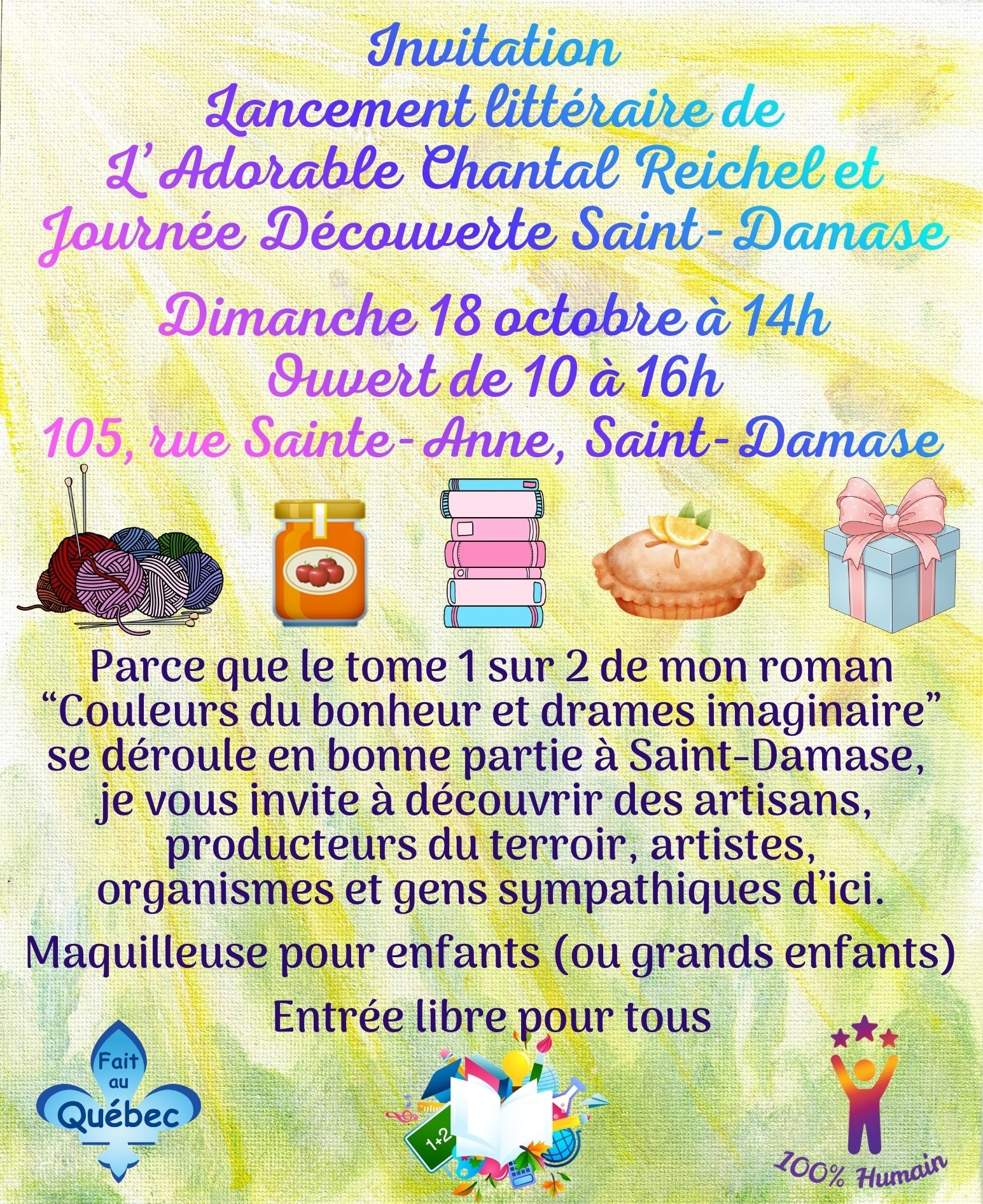 Lancement littéraire et Journée Découverte Saint-Damase le 18 octobre.